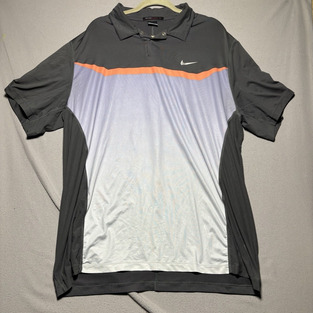 Nike Tiger Woods Collection Men's Size XL Dri-Fit‎ Gray Orange Polo Golf Shirt